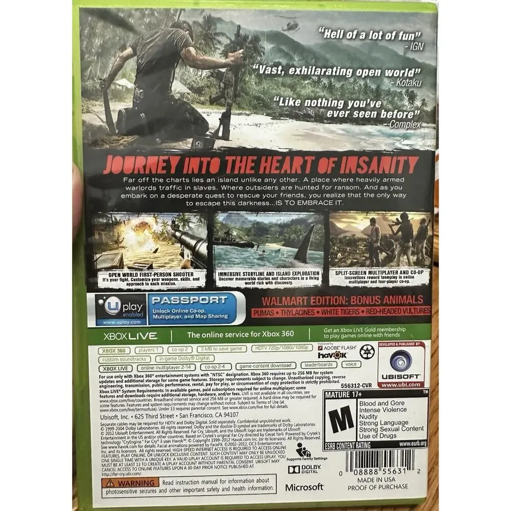 Far Cry 3 (Microsoft Xbox 360, 2012) Walmart Edition Good Condition
